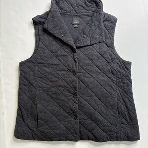 Eileen Fisher Quilted 100% Cotton Grey Snap Front Vest with Pockets Size M